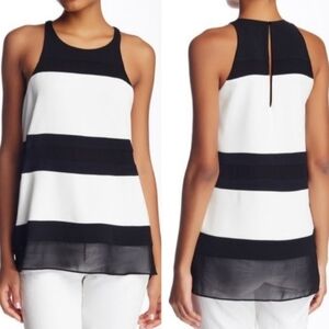 Parker Macha Black & White Silk Sleeveless Top XS Quiet Luxury Monochrome Career